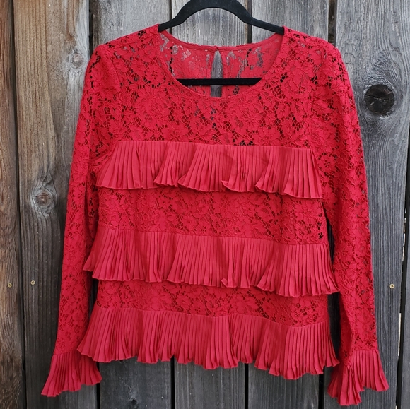 J. Crew Tops - NWT J. Crew Red Ruffled Lace Long Sleeve Tiered Top